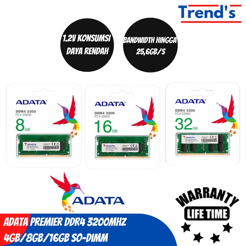 ADATA SODIMM RAM DDR 4 3200 8 GB / 16 GB / 32 GB SODIMM garansi resmi