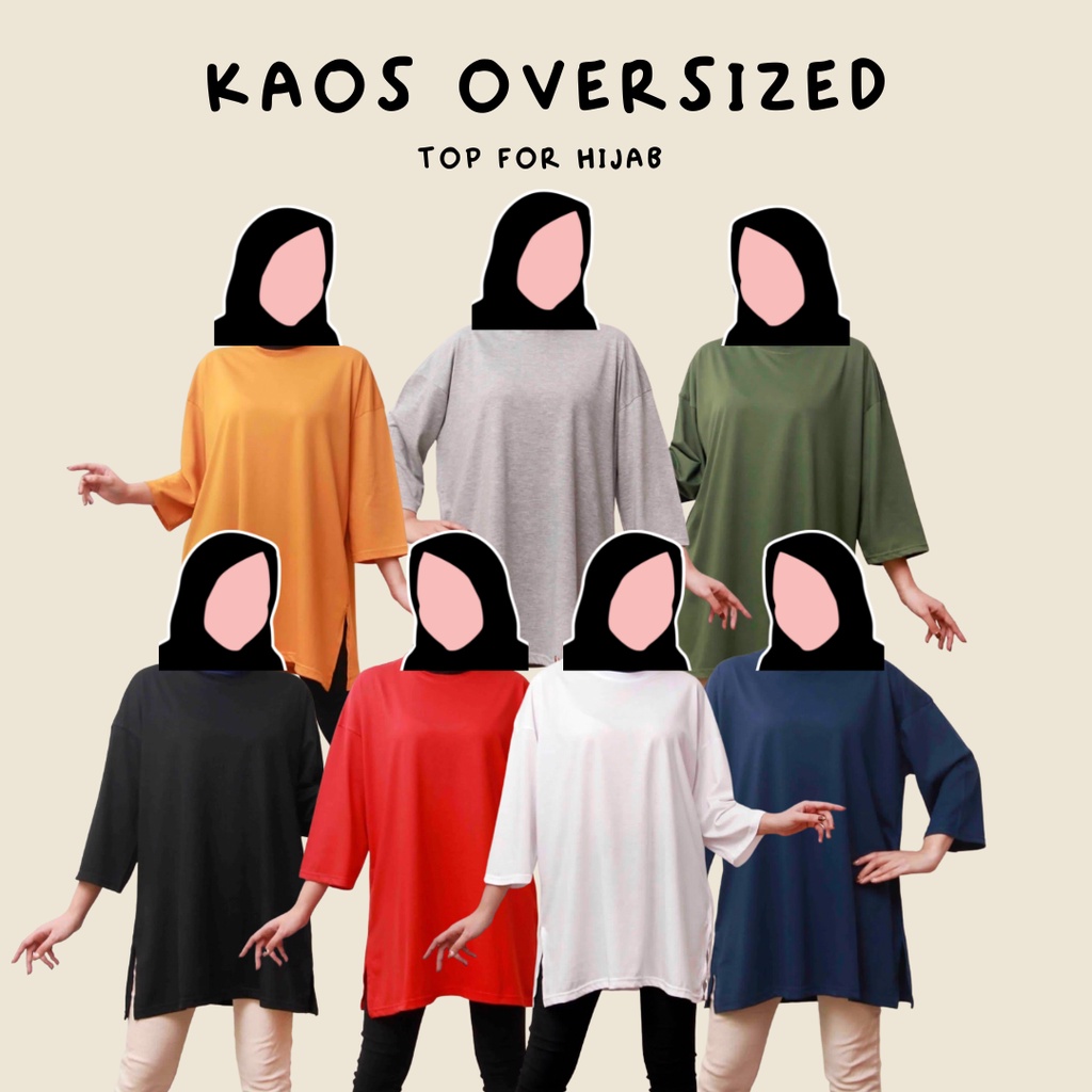 KAOS OVERSIZED WANITA TOP HIJAB POLOS