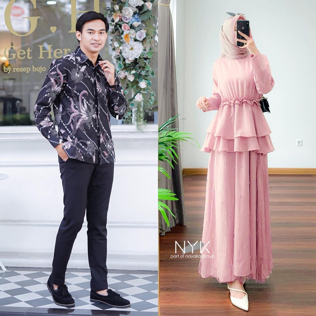 BISA COD - COUPLE GAMIS ELAINE BRUKAT TILLE TULLE MUTIARA - COUPLE DRESS KONDANGAN BRUKAT MODERN - BAJU WISUDA REMAJA KEKINIAN - COUPLE GAMIS MUSLIM - BAJU COUPLE PASANGAN