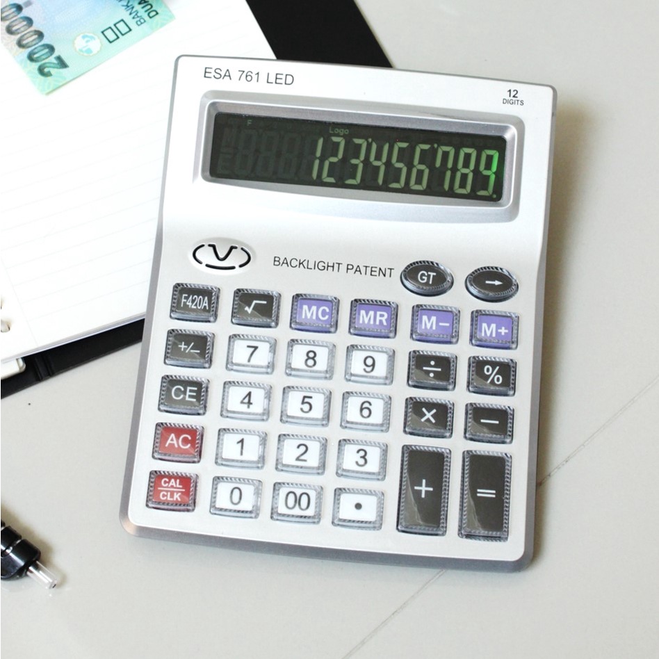 Kalkulator Layar Menyala Kalkulator LED 12 Digits Kalkulator Dagang Free Baterai AA