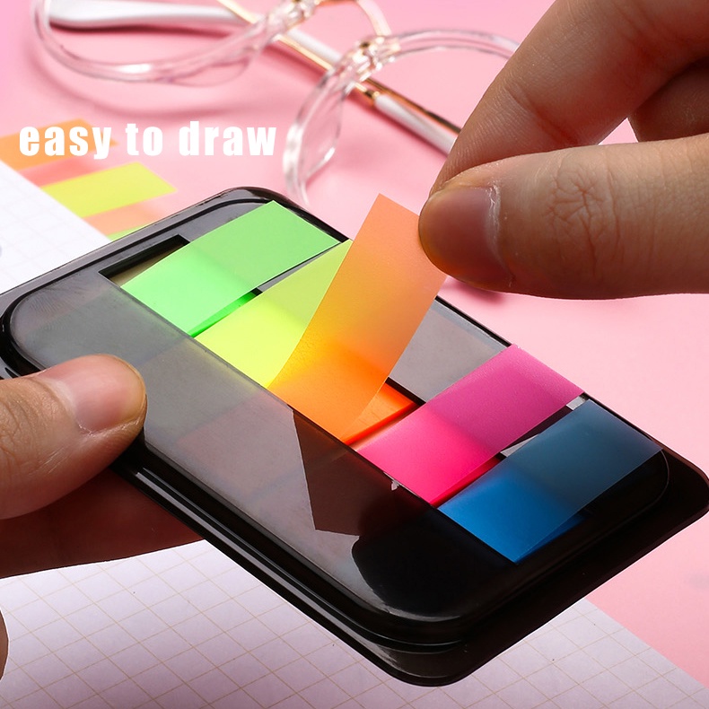 100 / 200 Lembar Sticky Note Transparan Fluorescence Warna-Warni Untuk Kantor / Sekolah
