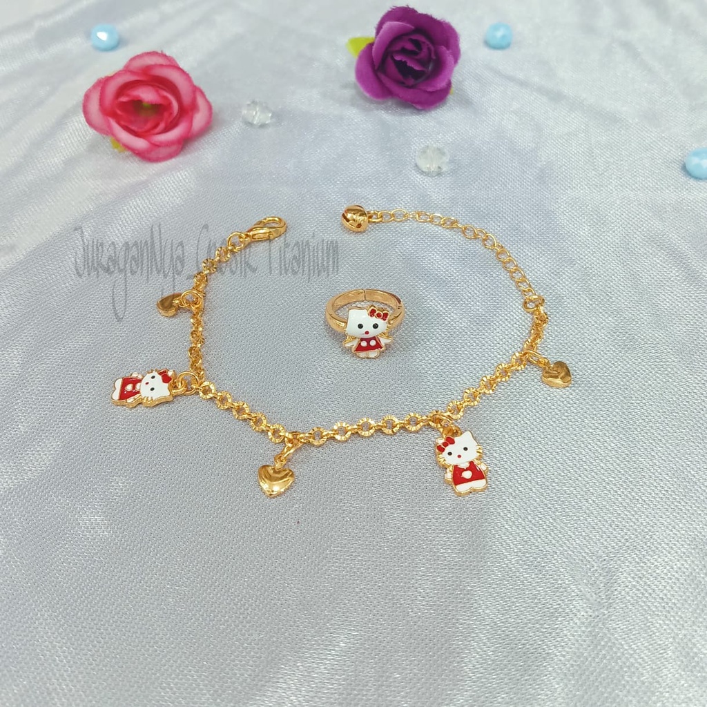 TITANIUM SET GELANG JURAI+CINCIN ANAK STYLE KOREA SUPER ELOK ANTIK ANTI KARAT&amp;ANTI LUNTUR