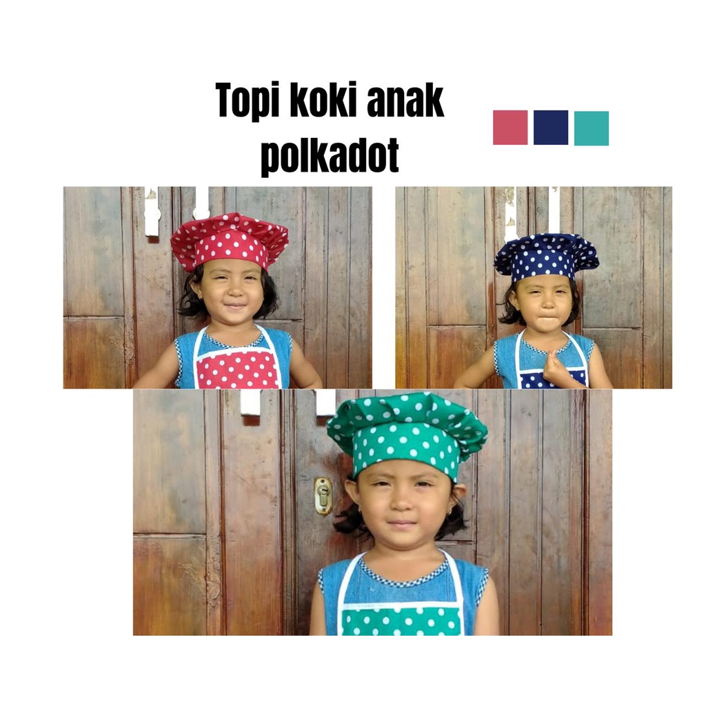Topi koki polkadot anak Laki-Laki perempuan 3-12 Tahun