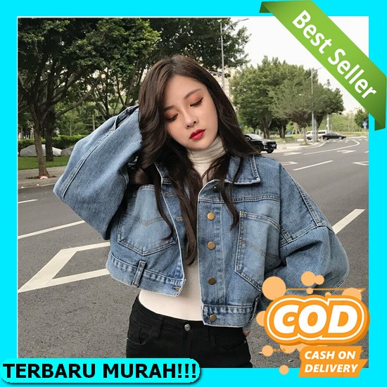 Jaket Jeans Wanita Murah Terbaru Korea Jins Levis Oversize 2022 Tebal Jens Jacket Cewek Kekinian Jes