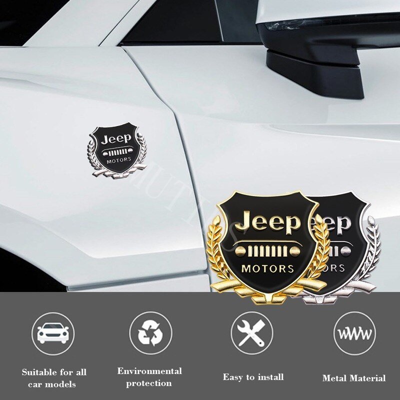 2 Pcs Sticker Emblem Dekorasi Kaca Jendela Mobil Jeep Wrangler jk Cherokee xj Renegade Compass 2022 Willys 3D Bahan Metal