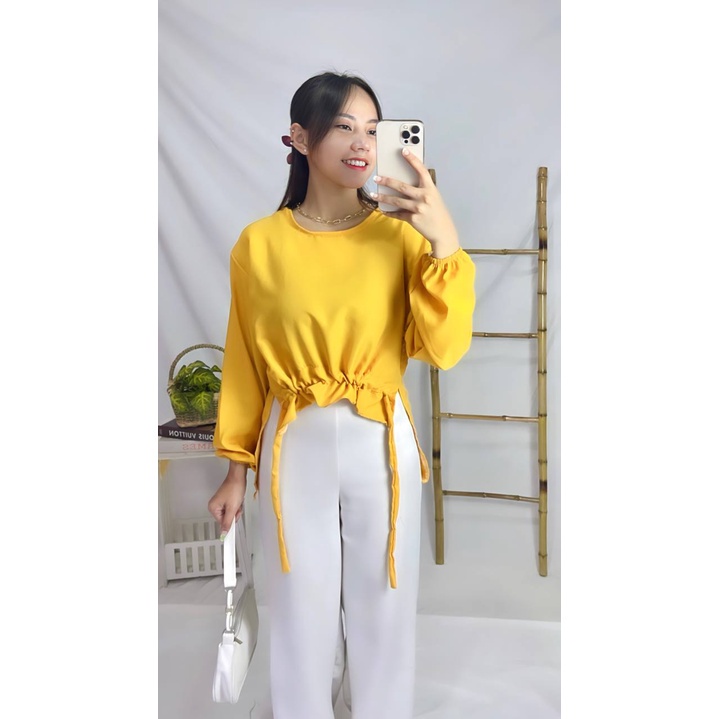 Tq88indonesia Fashion Baju Blouse Wanita Terbaru / SORELA TOP SERUT / BUsana Casual Cewek / Blus / Ootd / Oufit Kasual Kekinian