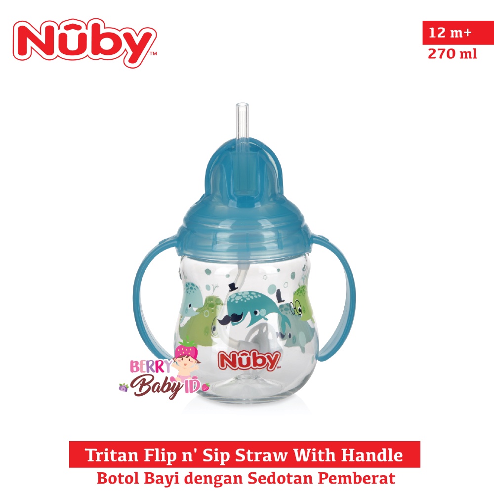 Nuby Tritan Flip n' Sip Straw Training Cup Botol Minum Sedotan Bayi Berry Mart