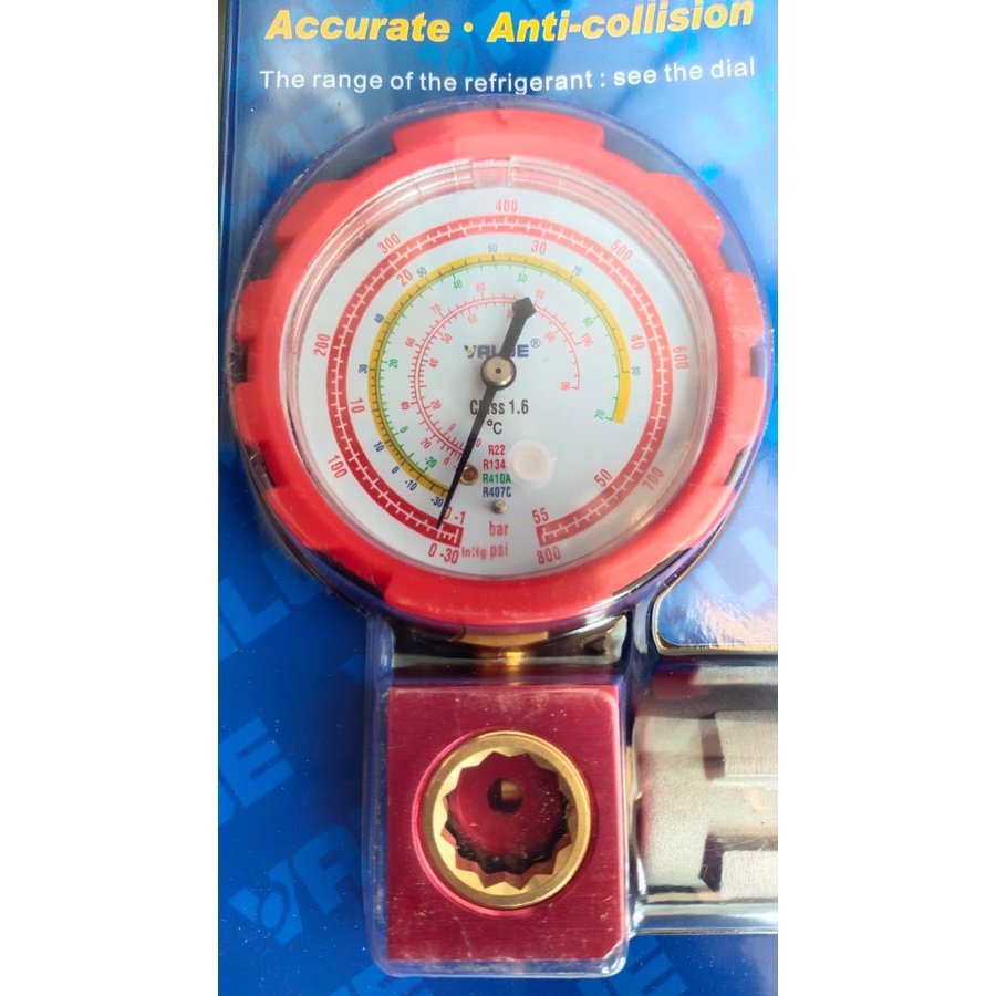 Manifold Ac single value R410 R32 R22 R134 plus selang R22 dan conector R410 TESTING METER alat isi (800PSI)