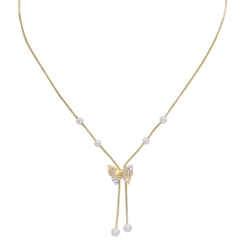 Kalung Rantai Klavikula Liontin Kupu-Kupu Aksen Mutiara Zirkon Untuk Hadiah Ulang Tahun Pernikahan Wanita