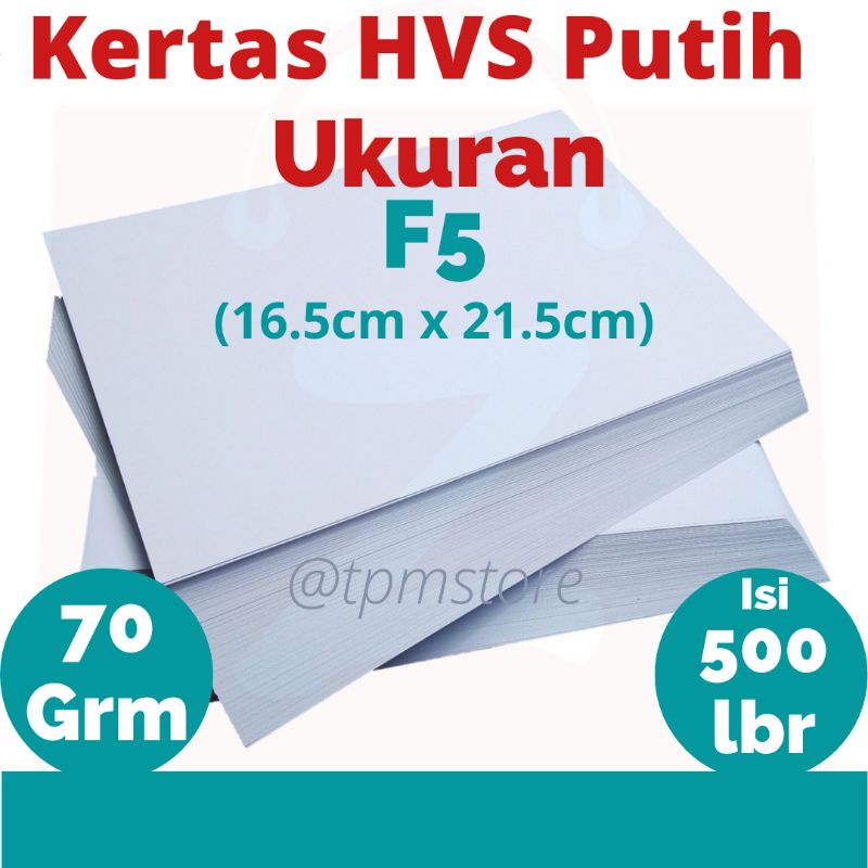 

1 Rim Kertas HVS Putih 70gr Uk F5 / Ukuran F5 70gr/ Setengah Ukuran Folio F4