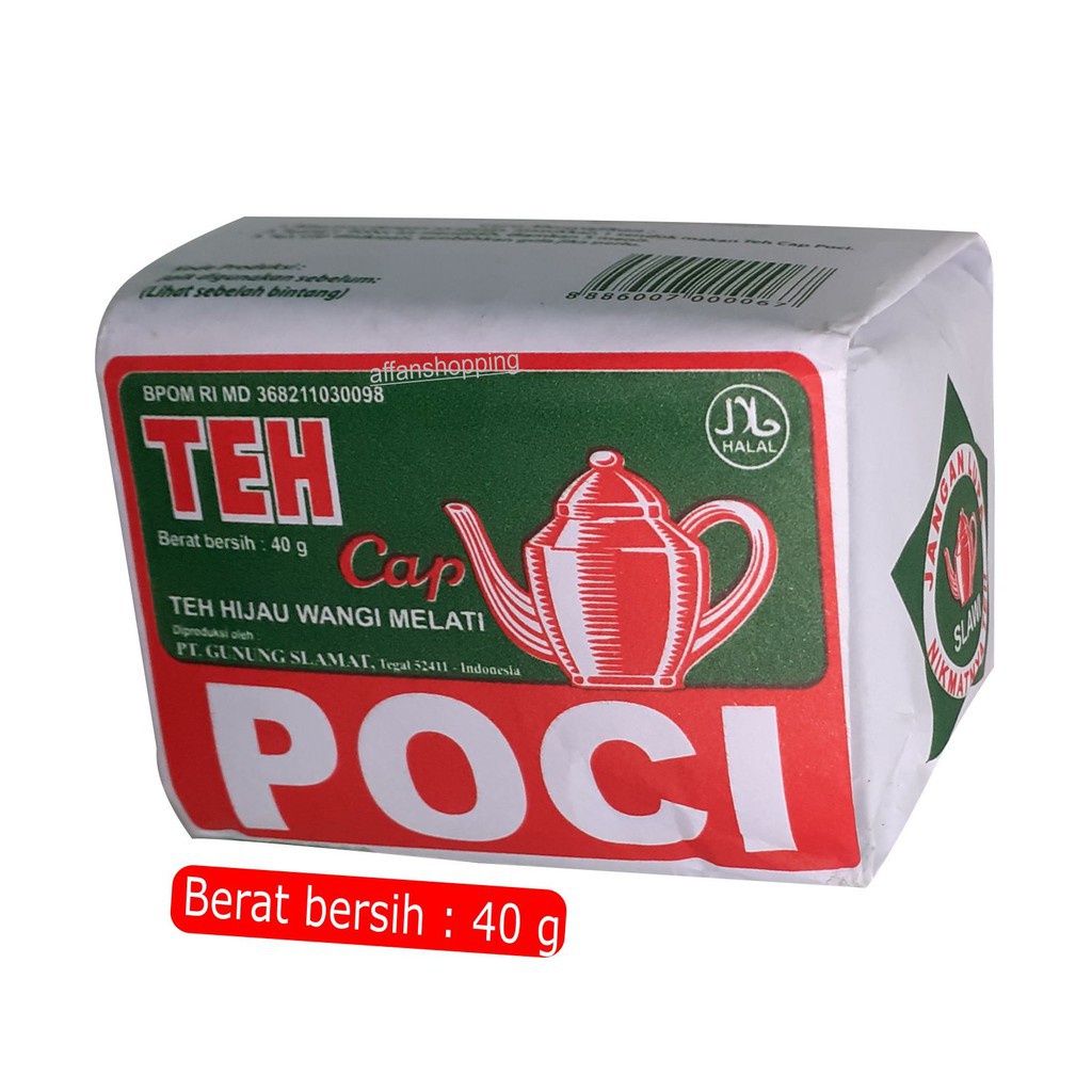 

Teh Poci Hijau 10 pcs x 40 gram/Teh Hijau Wangi Melati/Teh Tabur Cap Poci 1 slop