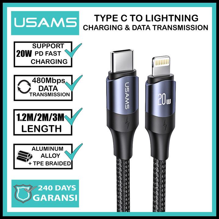 usams u71 kabel iphone type c to lightning fast charging 20w 2m   3m