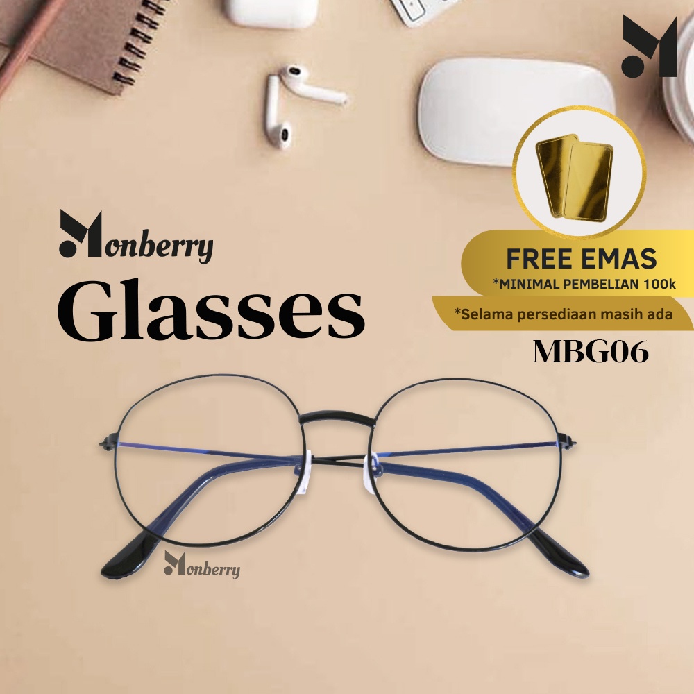 Monberry Mbg06 Kacamata Frame Metal Retro Gaya Pria Wanita Kaca Mata Korea