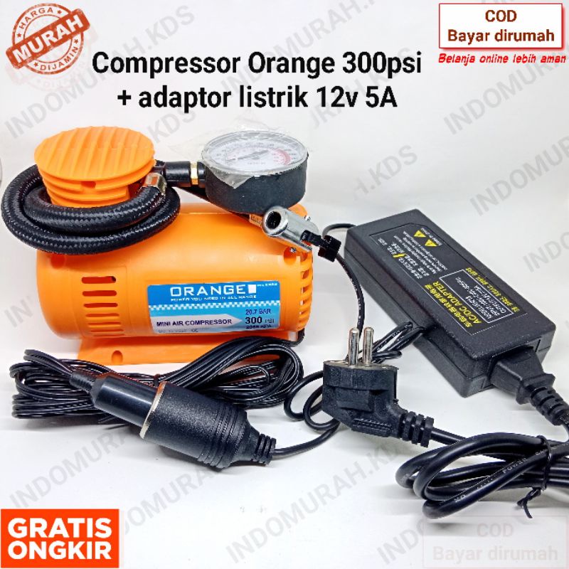 paket compressor Mini Power Listrik 300psi orange / Kompresor Mini cat airbush / mini Air Compressor