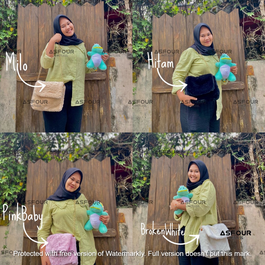 Asfour Limitless - Tas Bulu Selempang Bahu Bbao Bahan Plush Fluffy Fur Sling Bag Mini Wanita Tas Pesta Cewek Tas Kondangan Perempuan Lucu Batam