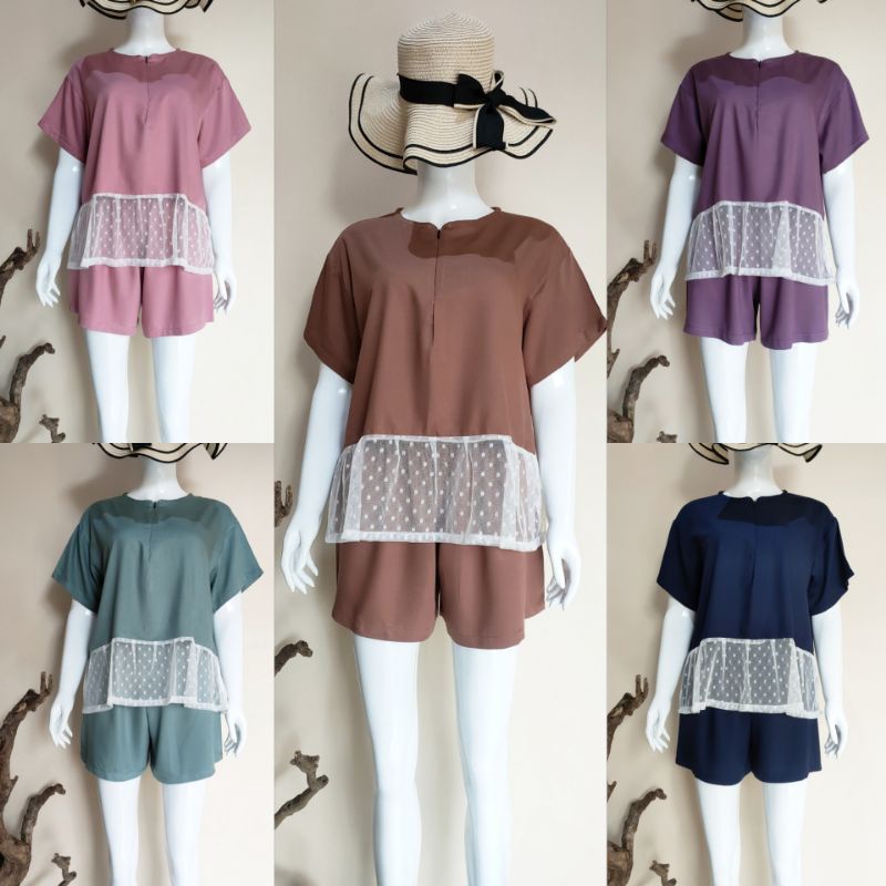 HOMEWEAR Setelan Pendek Rayon Twill Premium | One Set Polos | One Set Kece
