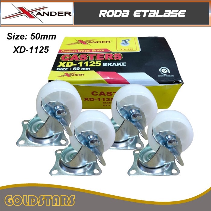 Roda 2 inch 4pcs 50mm - Xander Roda Etalase Troli Gerobak (Hidup Rem)