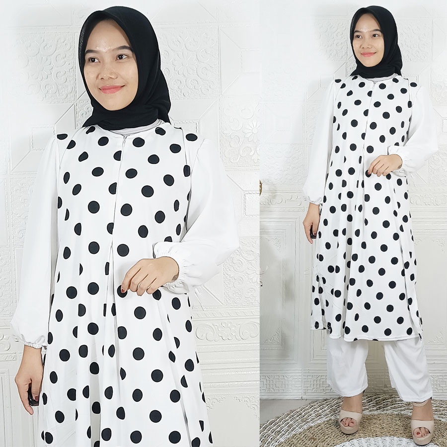WURY SET POLKA BUSUI FRIENDLY SETELAN TUNIK DAN CELANA CARLINA