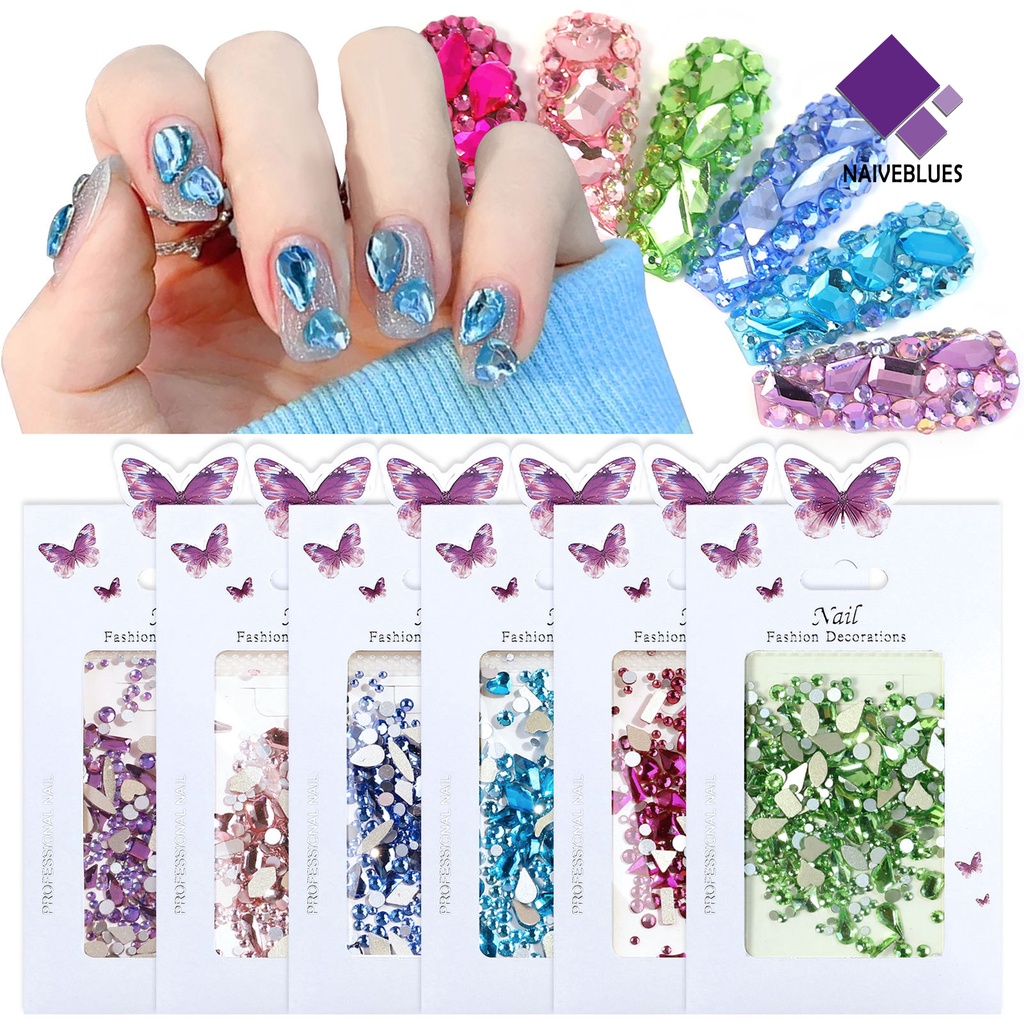 Naiveblue &gt; 1 Kantong Dekorasi Nail Art Bentuk Campur Ringan Untuk Wanita