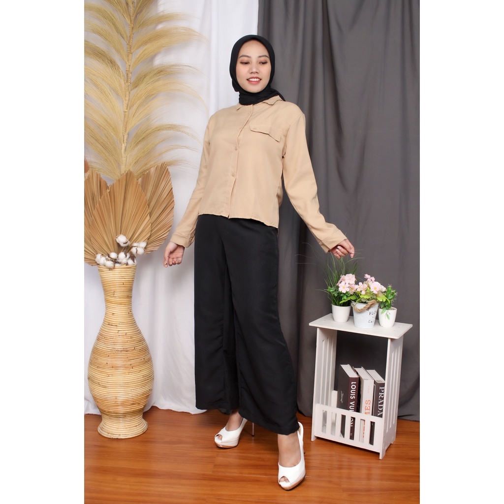 Tq88indonesia Fashion Baju Kemeja Fatasya /  Kem Madania / Hem Wanita Polos Lengan Panjang / Busana Casual Cewek / Ootd / Oufit Kasual Kekinian