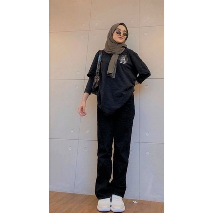 CELANA JEANS WANITA HIGH WAIST WARNA HITAM