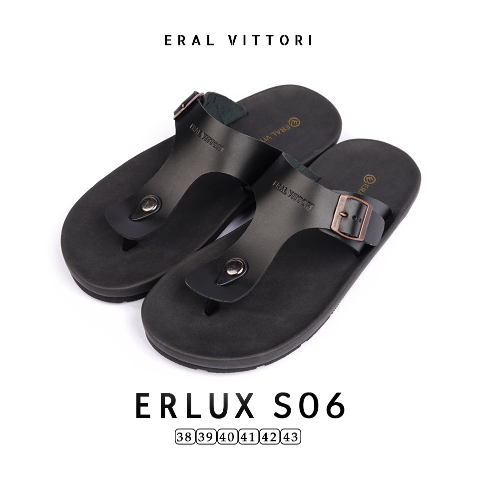 Eral Vittori - Erlux S06 Sandal Pria Kulit Harian Santai Hitam