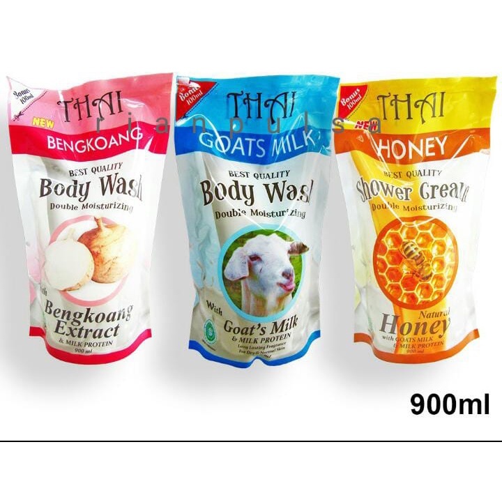 THAI Sabun susu kambing Pemutih pencerah cair mandi Goatsmilk Goats Milk  Bengkoang Body Wash Pouch
