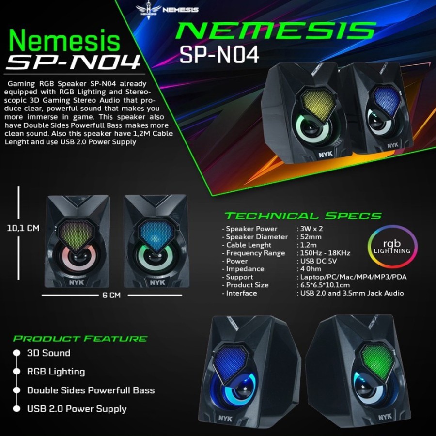 Speaker Gaming Stereo Audio RGB NYK SP-N04 Nemesis