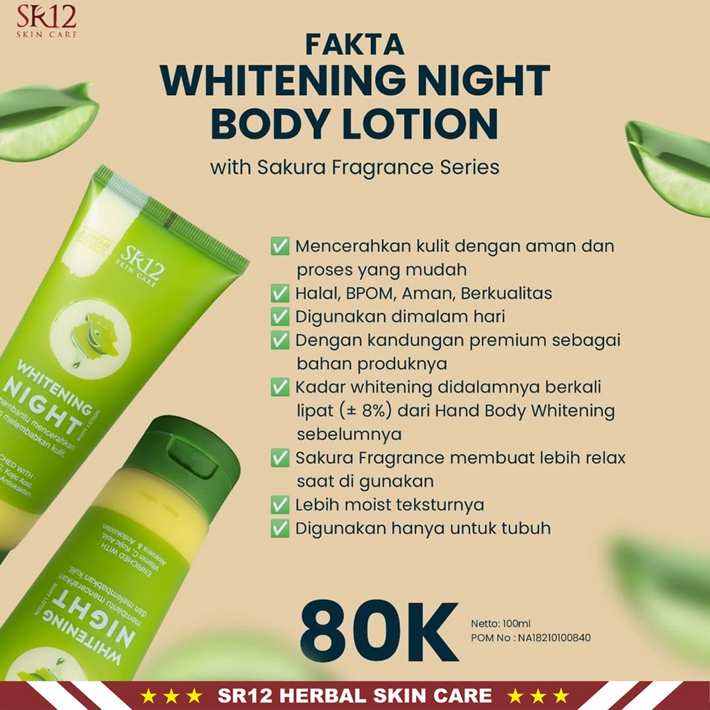 Body Lotion SR12 | Whitening Night Body Lotion | Lightening Body Lotion | Hand Body Pemutih | HB Pemutih | Pemutih Badan Ampuh | Skincare Pemutih Badan | Pemutih Kulit Tubuh | SR12 Skincare