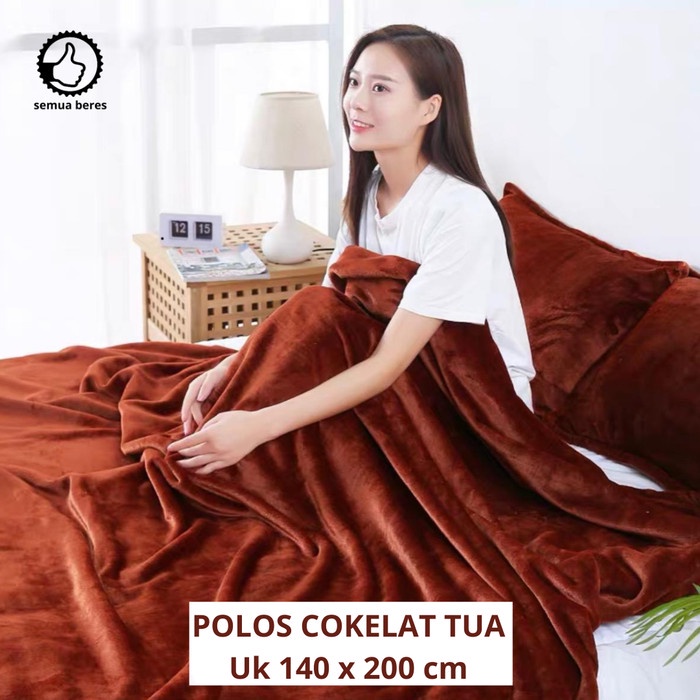 Selimut Dewasa TERMURAH Selimut Bulu Halus 150x200 Motif Dewasa Polos Lembut Murah - Polos CoklatTua
