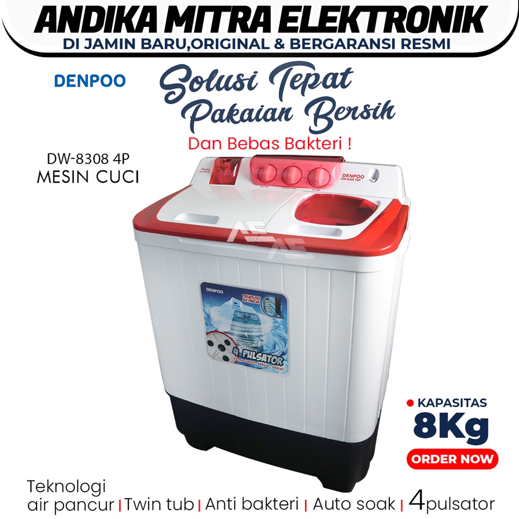 Mesin Cuci DW 8308 Semi Auto 4P 2 Tabung Termurah dan Super Hemat Listrik