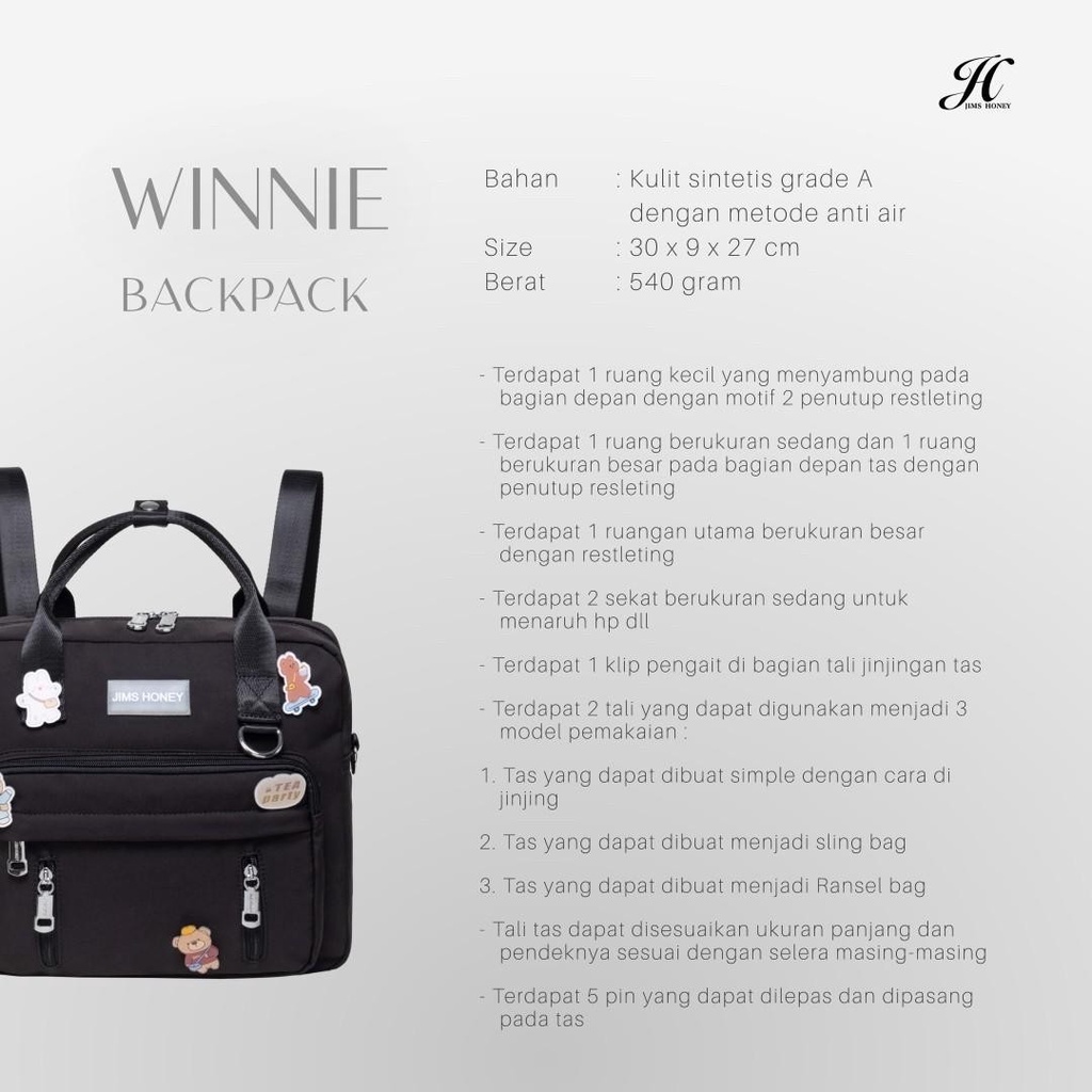 JIMS HONEY TAS RANSEL WINNIE BACKPACK