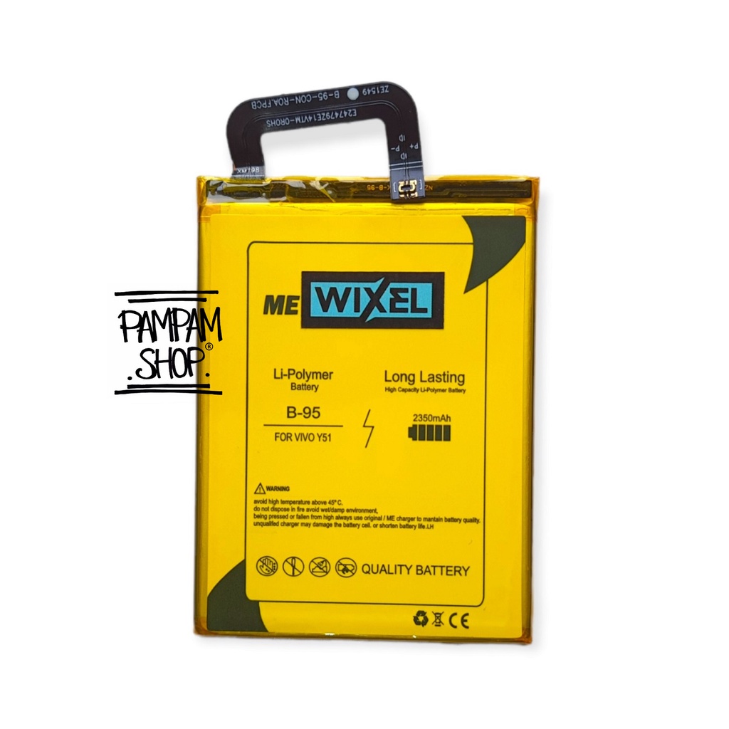 WIXEL ME Baterai Vivo Y51 Y51A Y51L B-95 B95 Real Capacity Battery Original Batre Batrai Ori HP Handphone