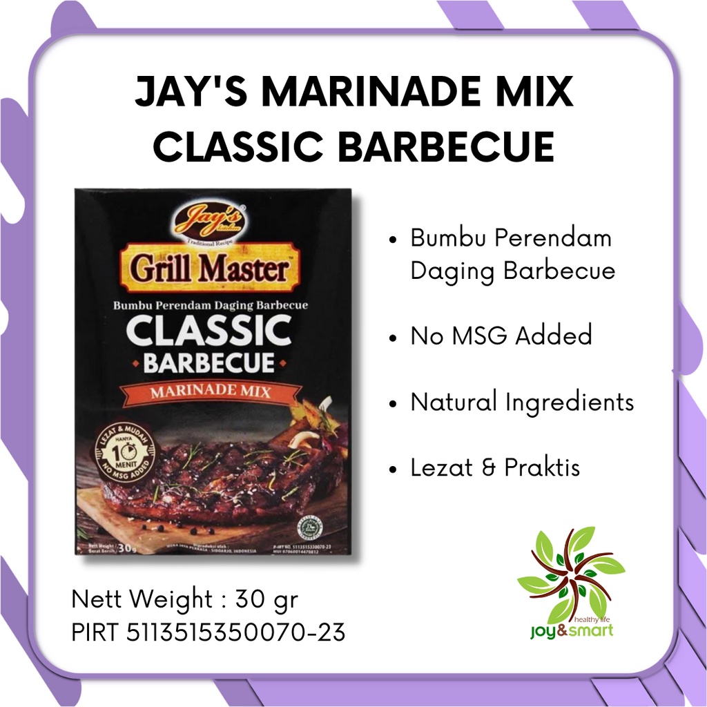 

Joy Smart Healthy Life Jay's Grill Master Classic Barbecue Marinade Mix