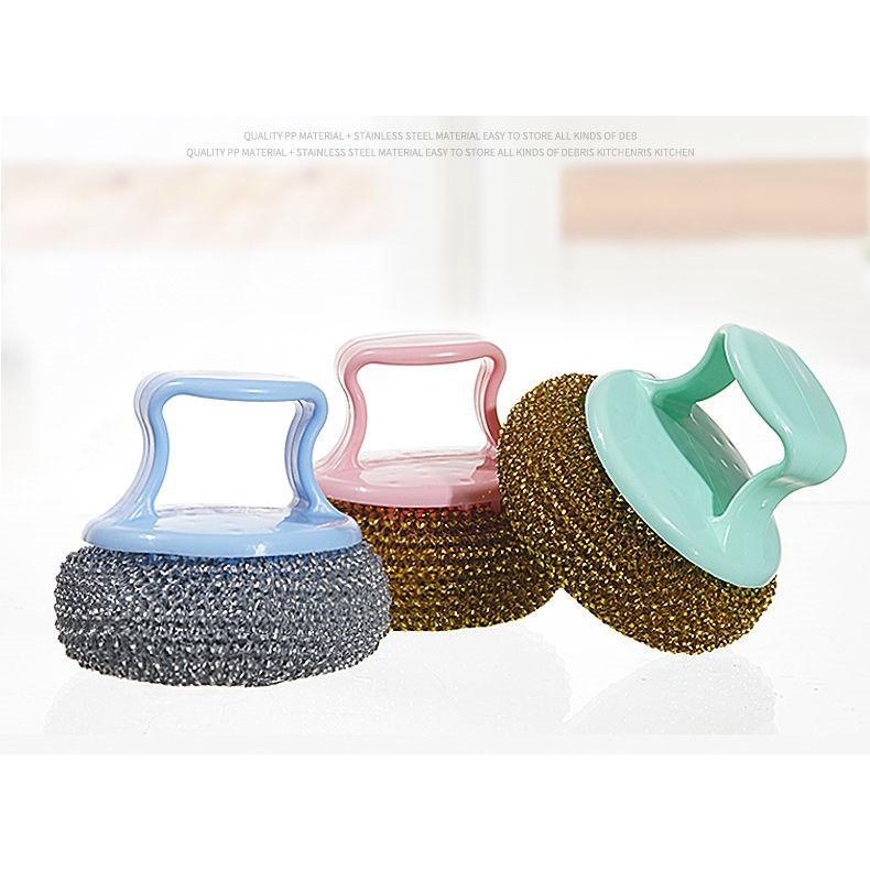 DC - Spon Kawat Cuci Piring Stainless Steel Panci Sabut Spons Sponge Dapur / Sabut Kawat Dengan Gagang-Gagang Biru + Sabut