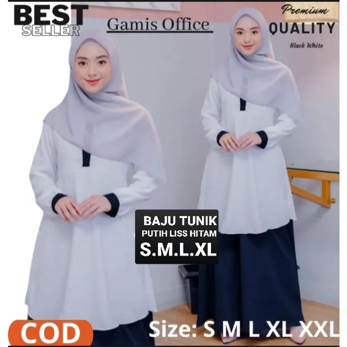 TUNIK PUTIH LISS HITAM / SERAGAM KERJA GURU/ PNS /PEMDA TERBARU