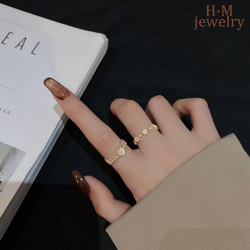 Cincin Model Terbuka Adjustable Aksen Opal Untuk Wanita