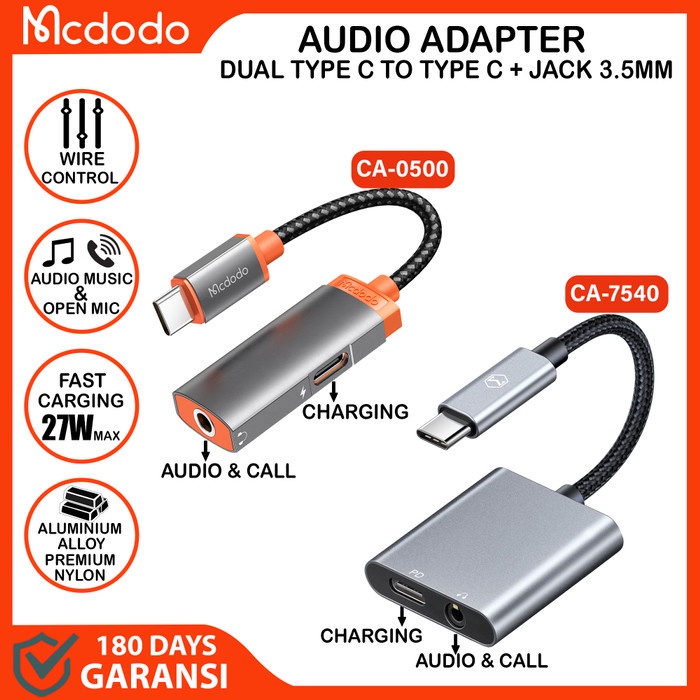 Mcdodo Ca-7540 Converter Splitter Type C To Jack 3.5Mm Charging + Call