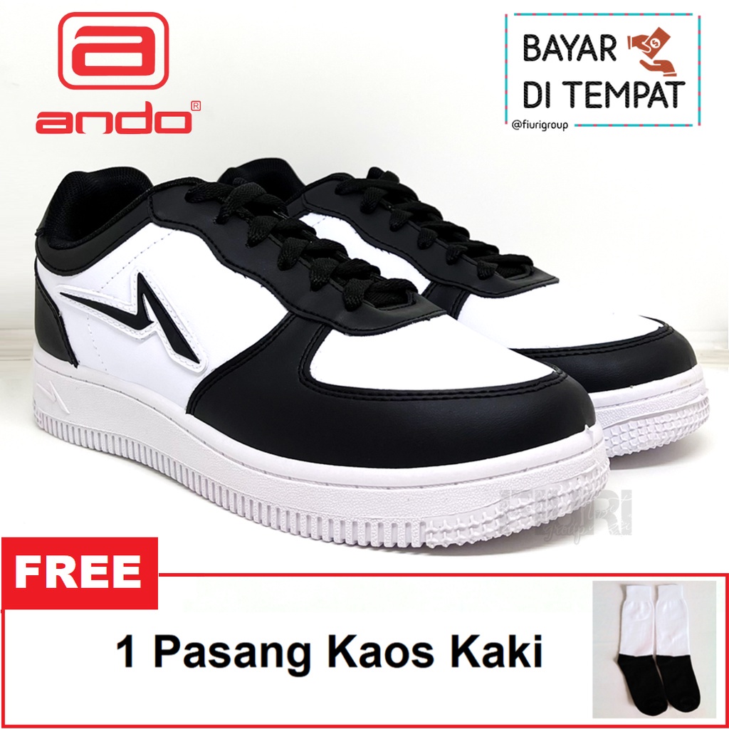 FIURI - ANDO Original - TRICKS 39-43 PUTIH HITAM - Sepatu Kets Pria - Sepatu Sneakers Pria - Sepatu Olahraga Sport Pria - Sepatu Casual Kanvas - Sepatu Jogging Lari Fitness Gym Senam Pria - Sepatu Sekolah Bertali SMP SMA