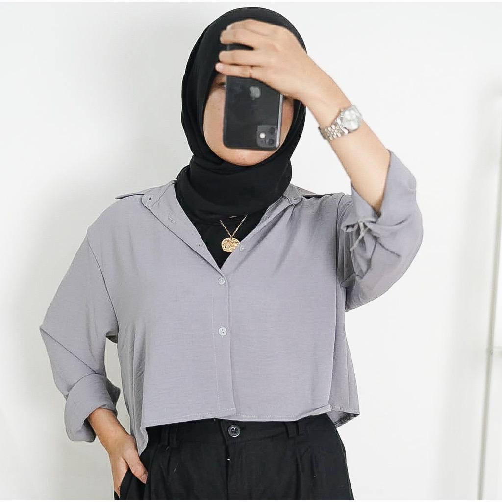 Hanin Crop Top Kemeja Polos Wanita Oversize Atasan Blouse Korean Style Unggul Fashion