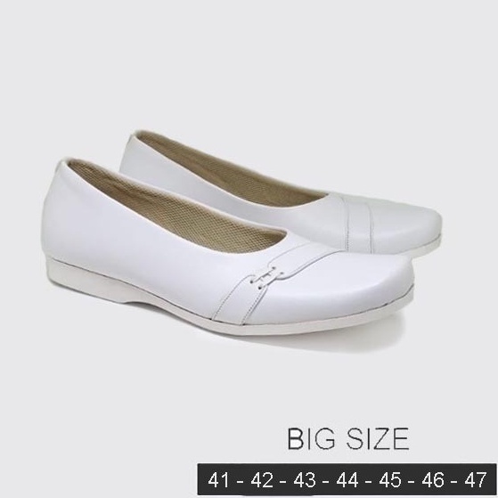 AURRA Big Size Shoes Formal - Sepatu Wanita Ukuran Besar - Pantofel Jumbo Warna Putih - Sepatu Flat White Kerja Suster No 41 42 43 44 45 46 47