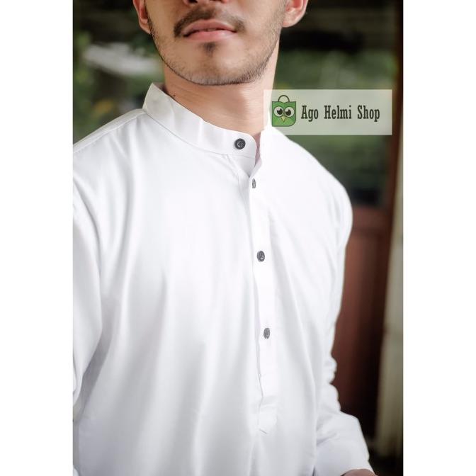 Baju Koko Pria Kemeja Kurta Polos Kurta Pakistan Muslim Putih White