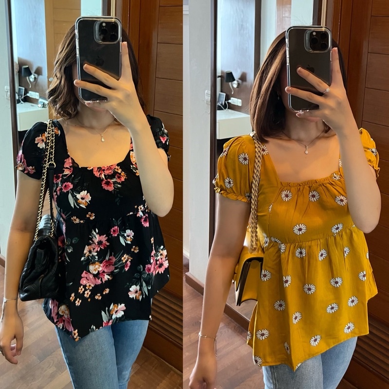 BAJU ATASAN SABRINA TOP RAYON PREMIUM KARET DEPAN BELAKANG BAJU HANG OUT SUMMER TOP