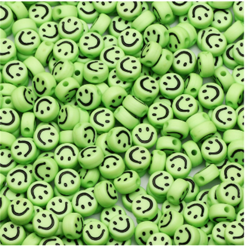 100pcs Manik-Manik Bulat Motif Smiley Bahan Akrilik Warna-Warni Ukuran 4x7mm Untuk Membuat Perhiasan Handmade Diy