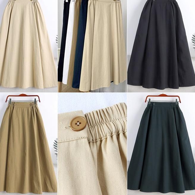 ROK PANJANG FASHION MUSLIM -NATHAS SKIRT LINEN KARET KANCING OUTFIT KULIAH -BAWAHAN WANITA ROK'