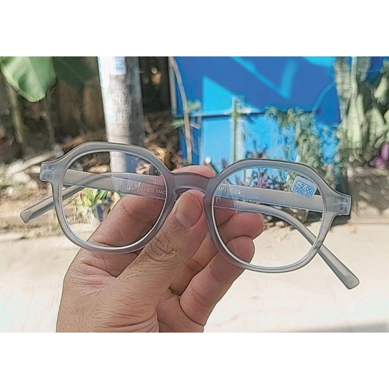 Kacamata Minus Pria Dan Wanita Kotak Segi 6 Grey JS128MN