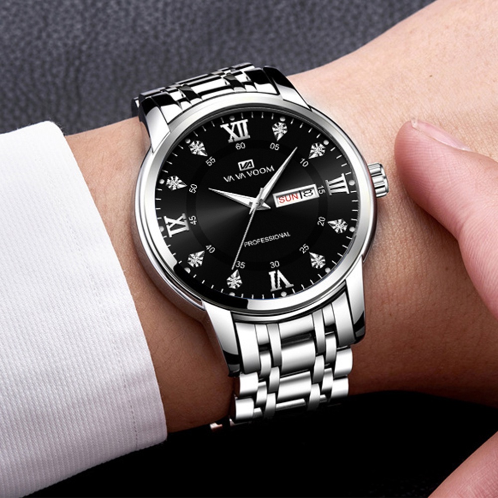 VAVA VOOM 2461 Jam Tangan Pria Anti Air Original Luxury Stainless Steel（Free BOX+Baterai cadangan）-6