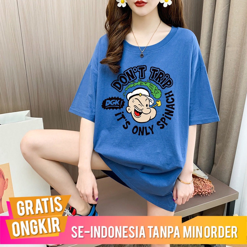 Kaos Cewek Import Kapas Lengan Pendek T-shirt Wanita UK Besar  Wanita Montok Gas  Mid-panjang  cetak
