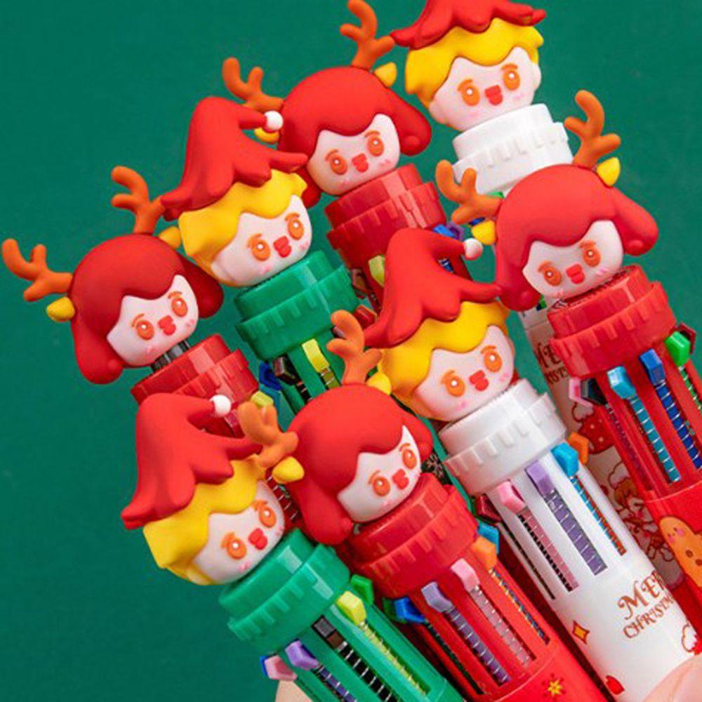 Lanfy Pena Ballpoint Tema Natal Warna-Warni Unisex Xmas Gel Pen Ditarik Santa Claus Kawaii Kartun Press Alat Tulis Sekolah