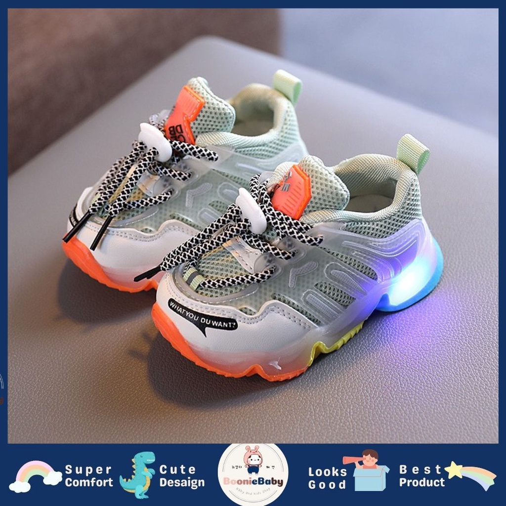 boonie BE PERFECT Sepatu Sneakers Anak Laki / Perempuan LED Menyala Import sekolah